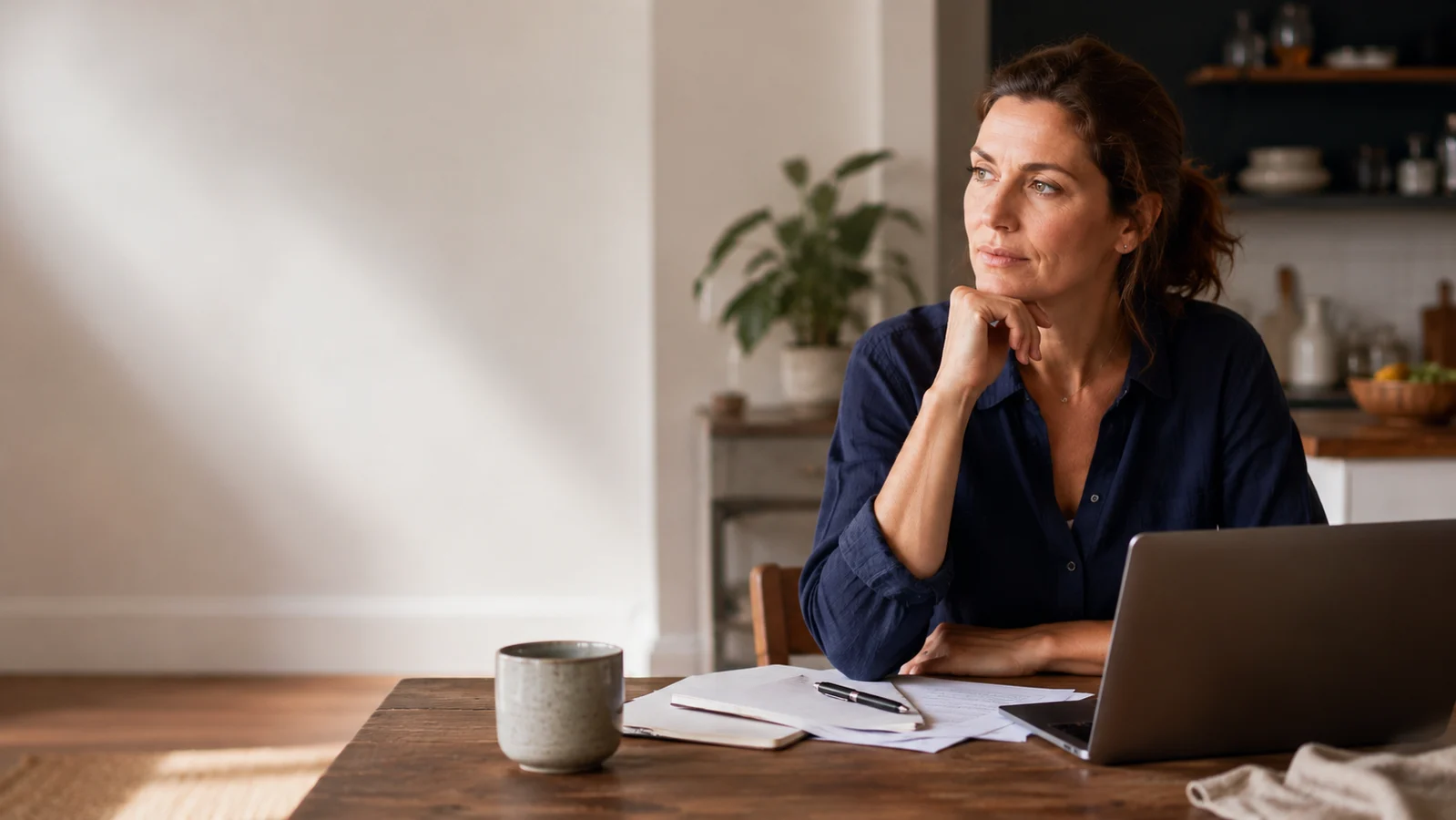 A thoughtful person considering whether an opportunity fits her life